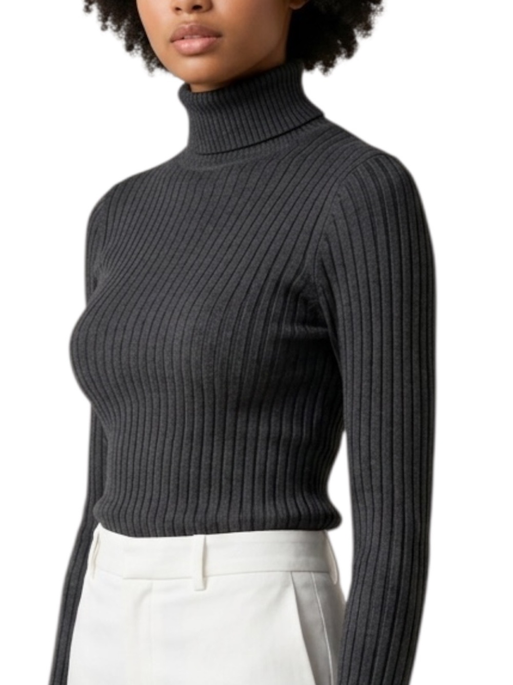 4/$20 Blue Heart Black Ribbed Turtleneck Sweater Size Large Fitted Stretch Knit